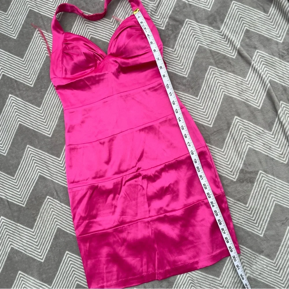 Vintage B. Darlin Hot Pink Satin Bodycon Halter Mini Dress 5/6 - Picture 5 of 6